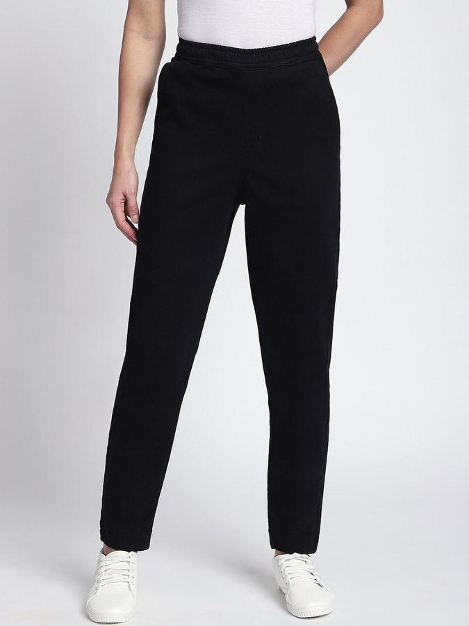 R&B Women Black Solid Regular Fit Trousers