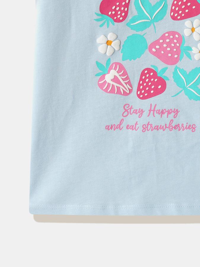 Girls Cotton Regular Fit Crew Neck Graphic T-shirt