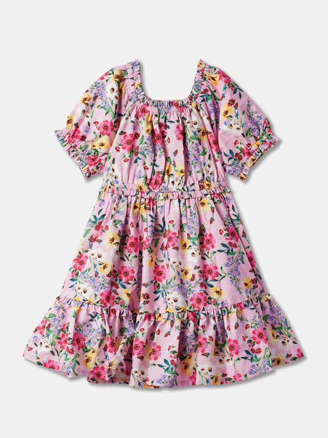 Girls Polyester A-Line Round Neck Printed Dress