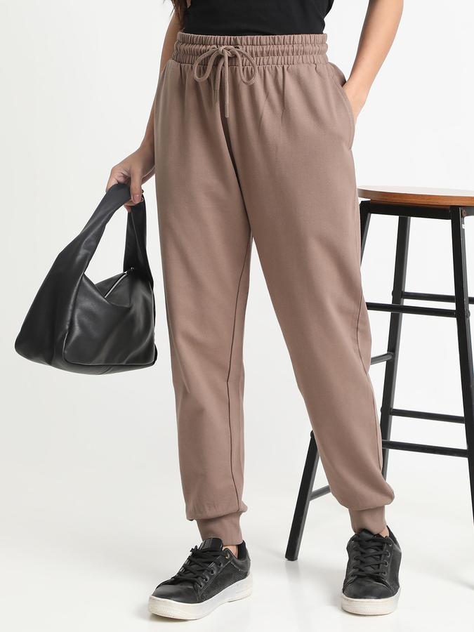 Women Cotton Regular Fit Drawstring Waist Solid Trackpants