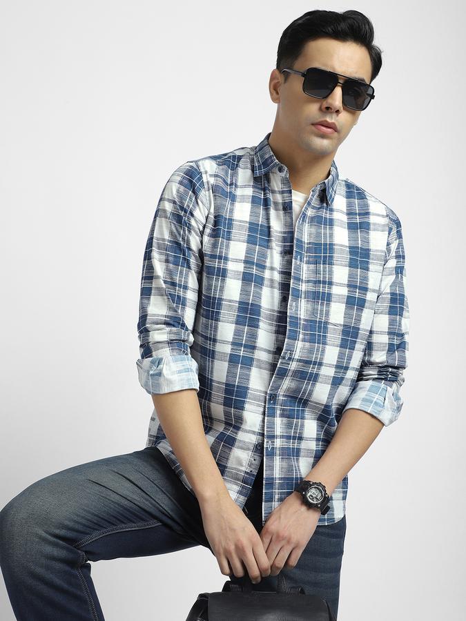 R&B Men's Navy Checked Shirt