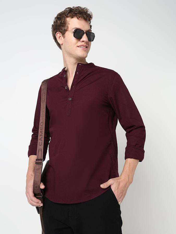 HALF PLACKET KURTA SHIRT - SLUB SHIRT SOLID SINGLE POCKET SLIM FIT