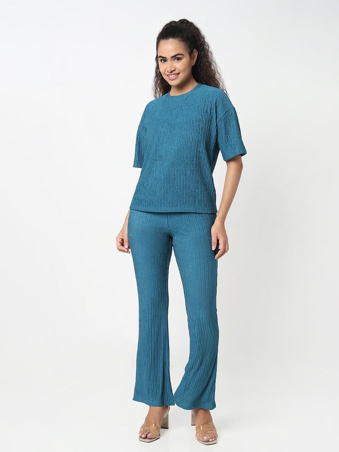 R&B Women Teal Textured Flared Trousers