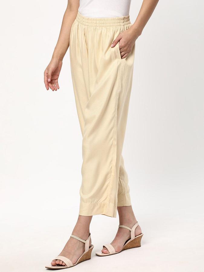 R&B Women Beige Solid Regular Fit Trousers