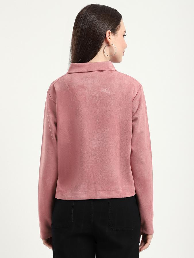 R&B Women Dusty Pink Solid Cropped Jacket