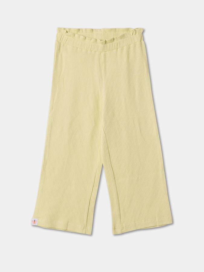 Girls Solid Short Sleeve Ribbed Top with Trousers Set