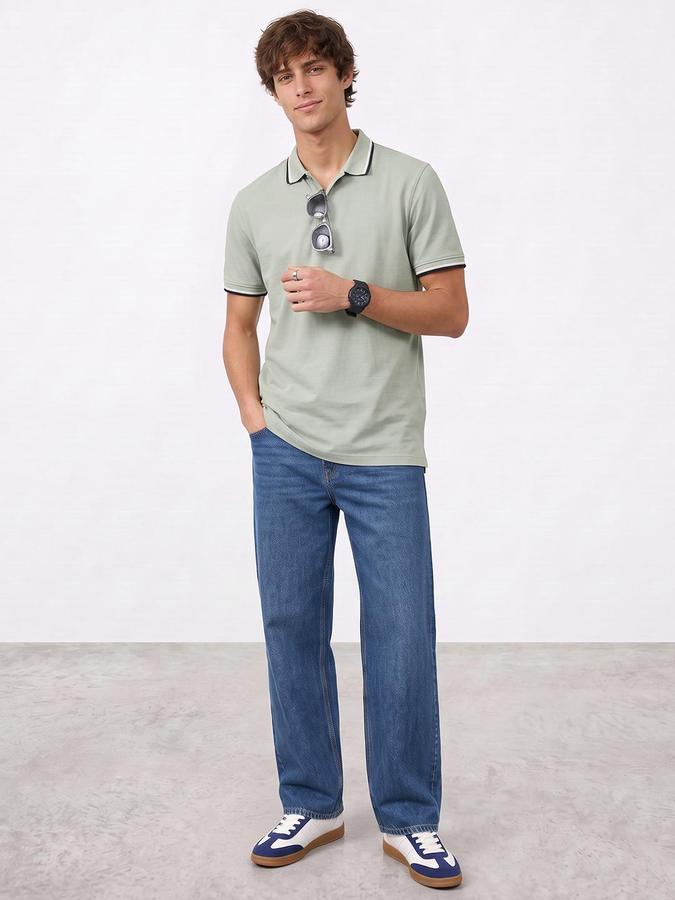 R&B Men Mint Textured Short Sleeves Polo Collar T-Shirt