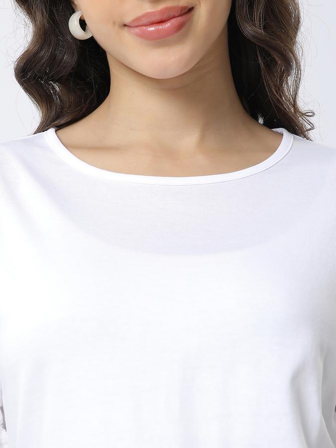 Women Cotton Slim Fit Round Neck Schiffli Top