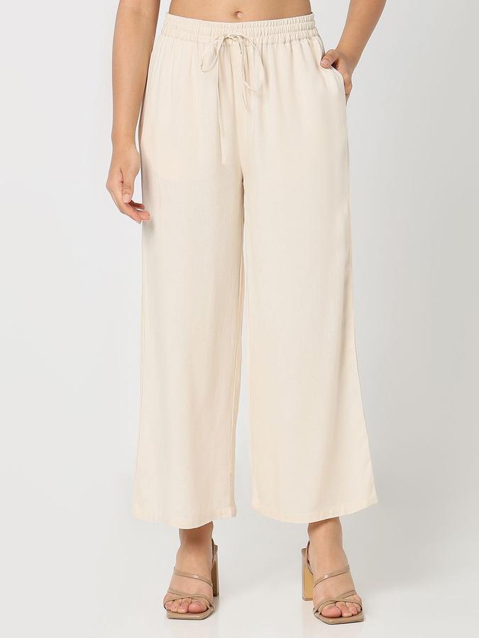 R&B Women Beige Solid Straight Fit Pants