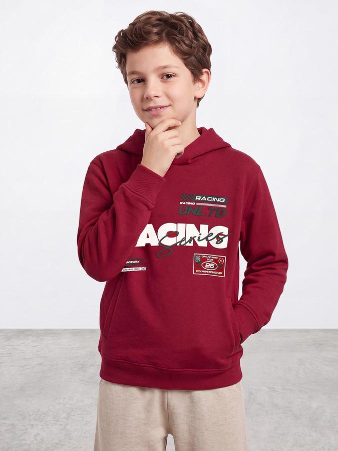 R&B Boys Red Typography Graphics Hooded Long Sleeves Regular Fit Sweatshirt