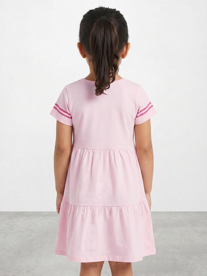 R&B Girl Pink Floral Print Pure Cotton Short Sleeves Fit and Flare Dress