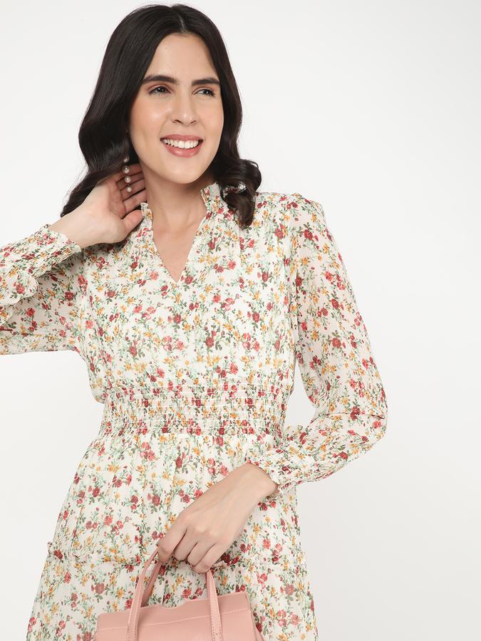 Women Rayon Regular Fit Ruffled Neck Printed Kurta