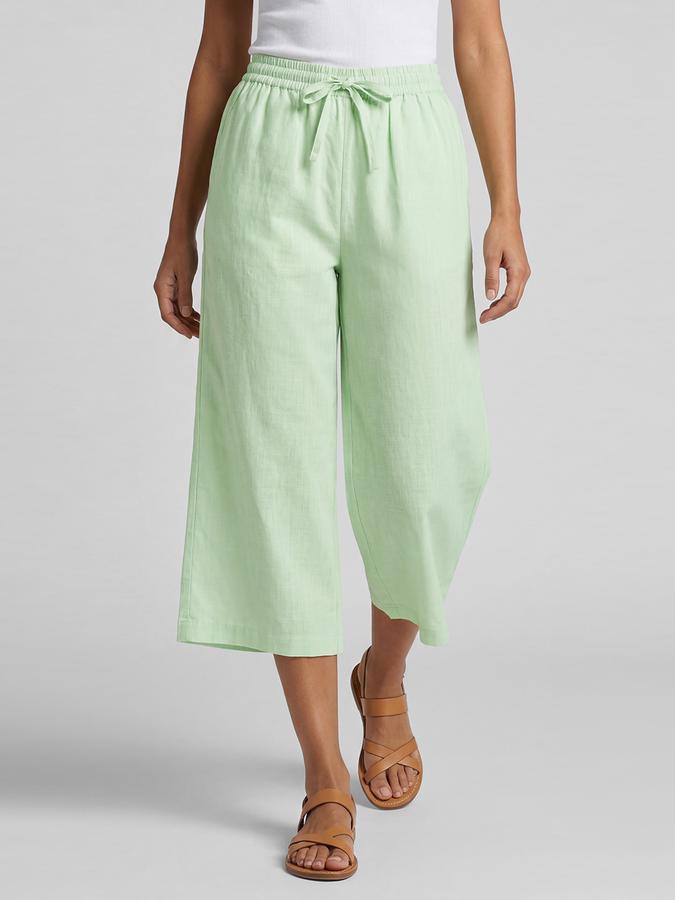 R&B Solid Green Women Flared Cropped Palazzo