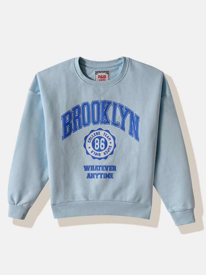 Girls Fleece Regular Fit Crew Neck Graphic Sweatshirt