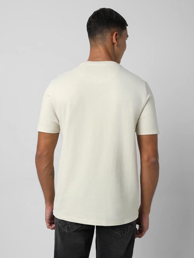 Men Cotton Regular Fit Henley Neck Textured T-shirt