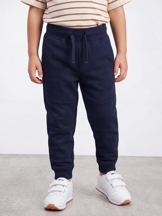 R&B Boys Navy Blue Pure Cotton Solid Drawsting Joggers
