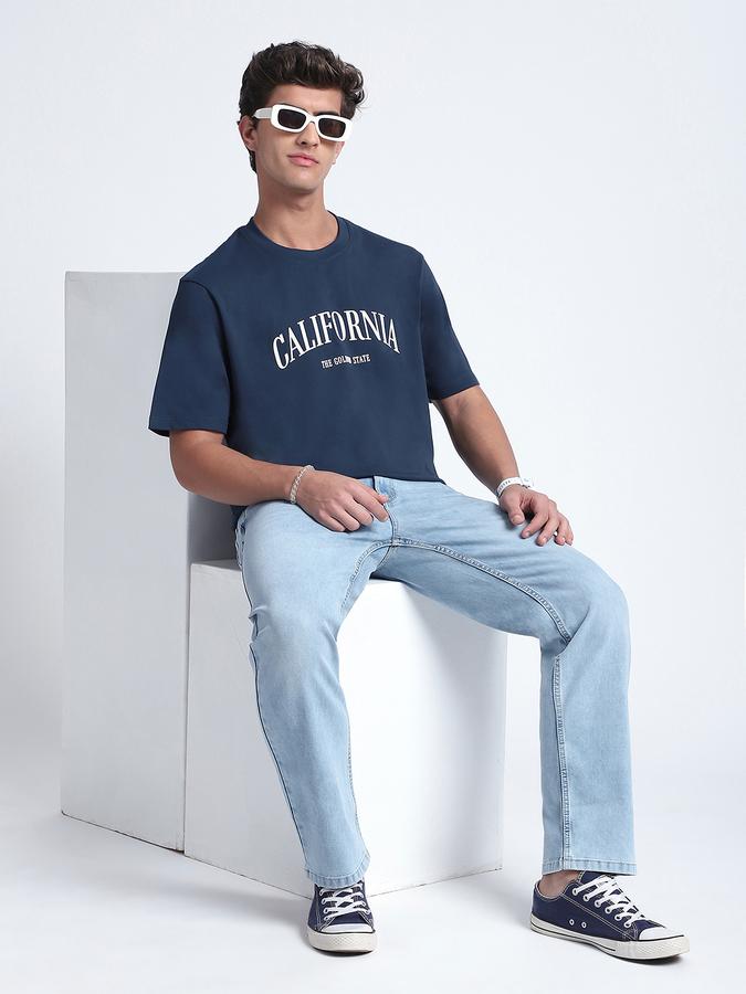 Men Cotton Relaxed Fit Crew Neck Typographic T-shirt