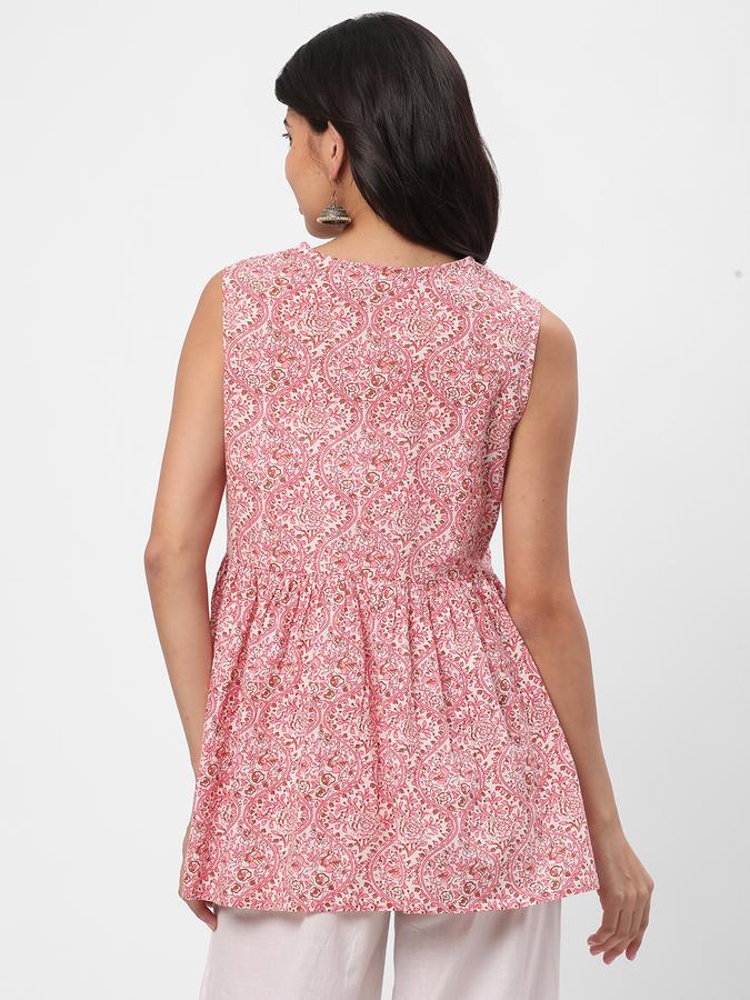 Women Cotton Relaxed Fit Round Neck Embroidered Ethnic Top