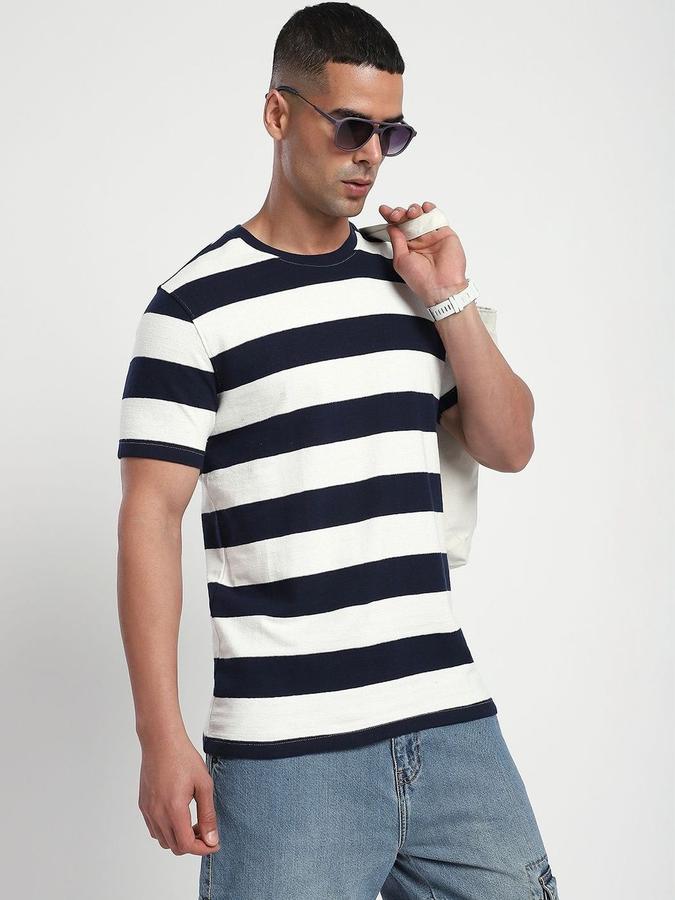 Men Cotton Regular Fit Crew Neck Striped T-shirt