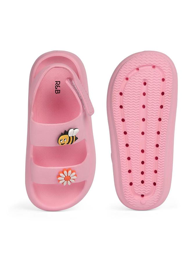 R&B Girls Light Peach Applique Work Sandal With Velcro Closure