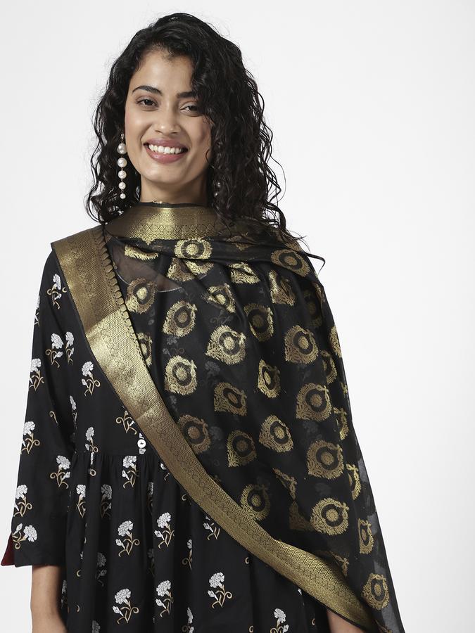 R&B Women's Black Printed Dupatta