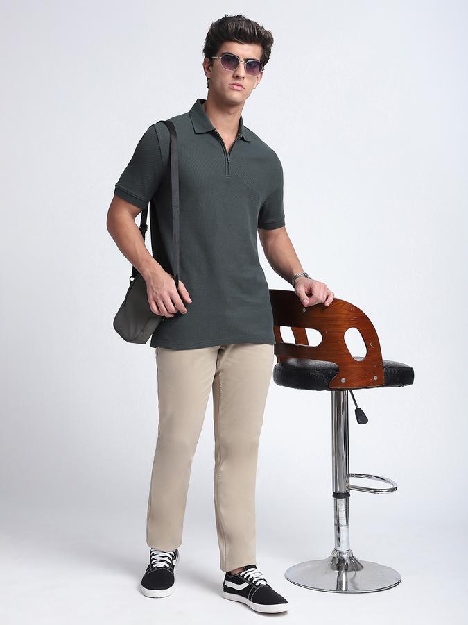 Men Cotton Regular Fit Polo Neck Solid T-shirt