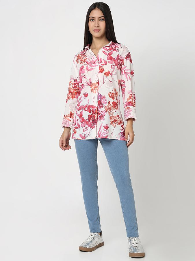 R&B Women Ivory Floral Print Relaxed Shirt