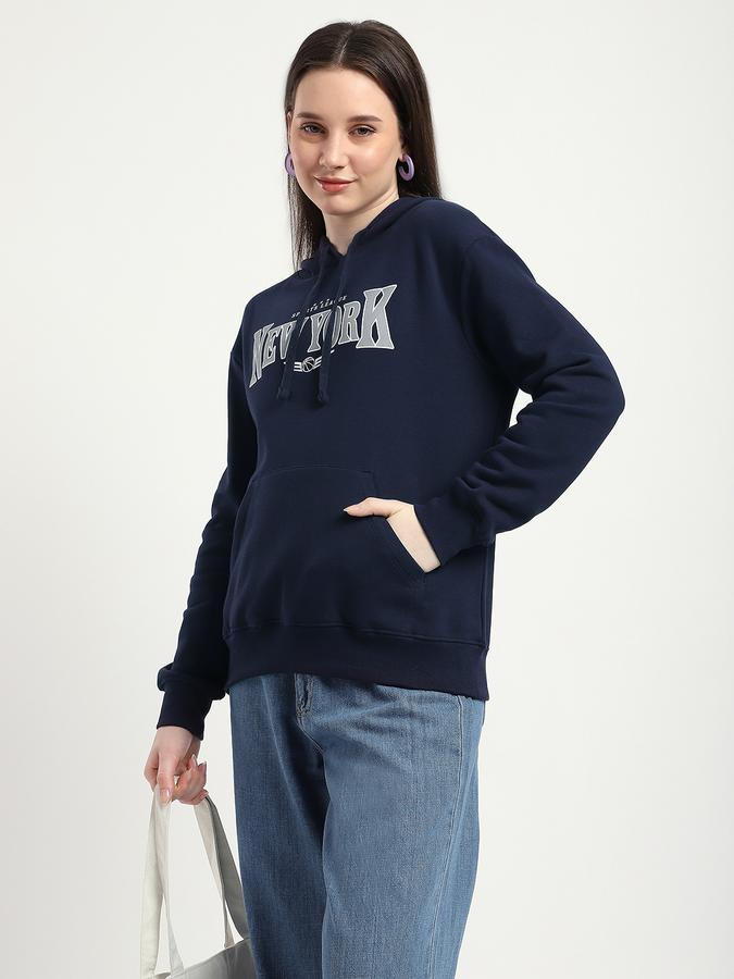 Women Cotton Blend Relaxed Fit Hooded Typographic Sweatshirt