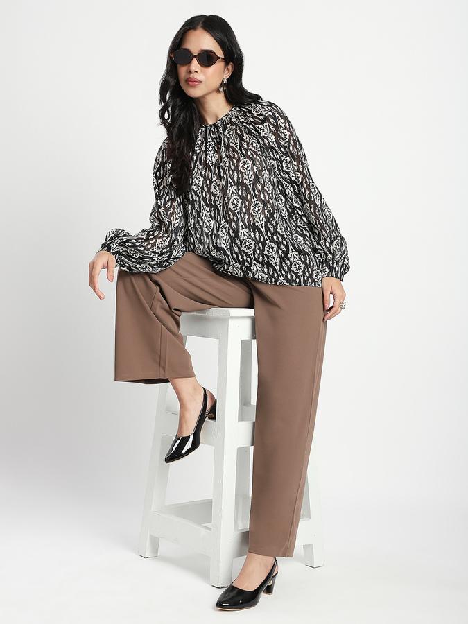 Women Polyester Relaxed Fit Ruffled Neck Floral Top