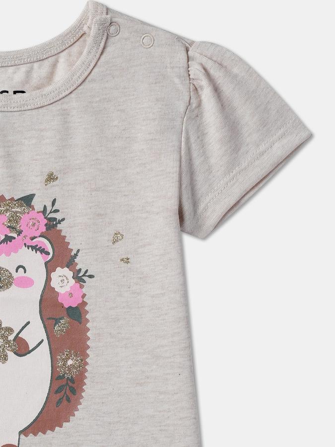 Girls Regular Fit Puff Sleeve Crew Neck T-Shirt