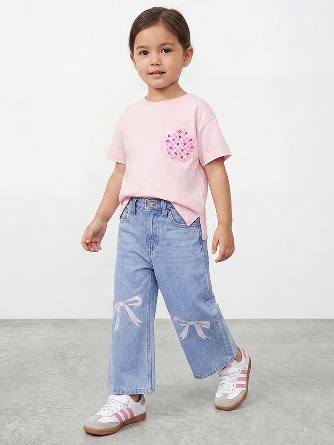 R&B Girls Blue Regular Fit Embroidered Mid-Rise Cotton Jeans