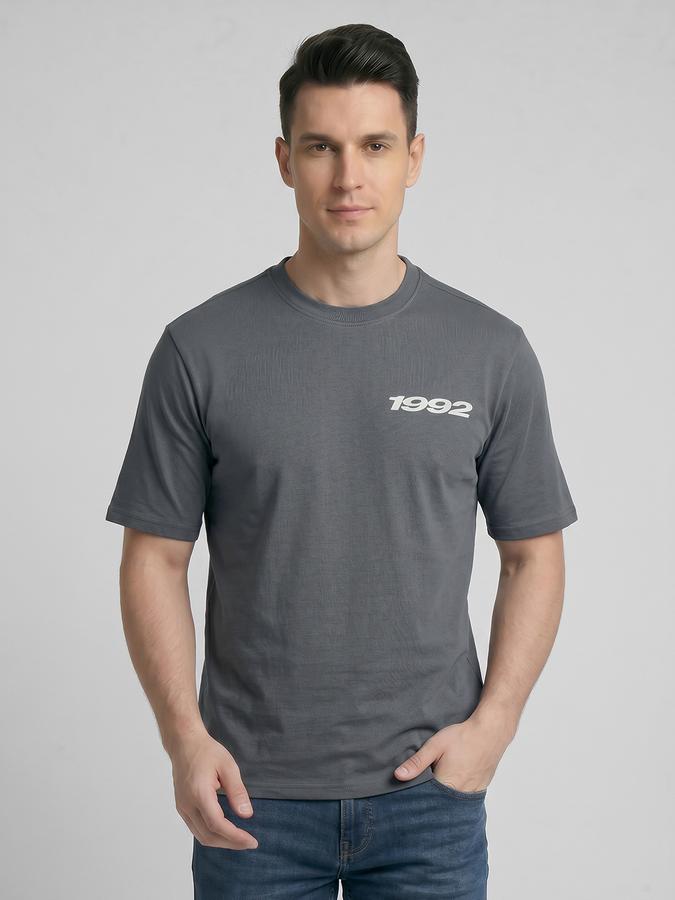 R&B Grey Typography Men Round Neck Relaxed Fit Short Sleeves T-Shirt 