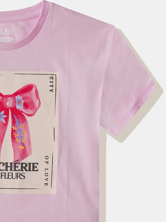 Girls Cotton Regular Fit Crew Neck Graphic T-shirt