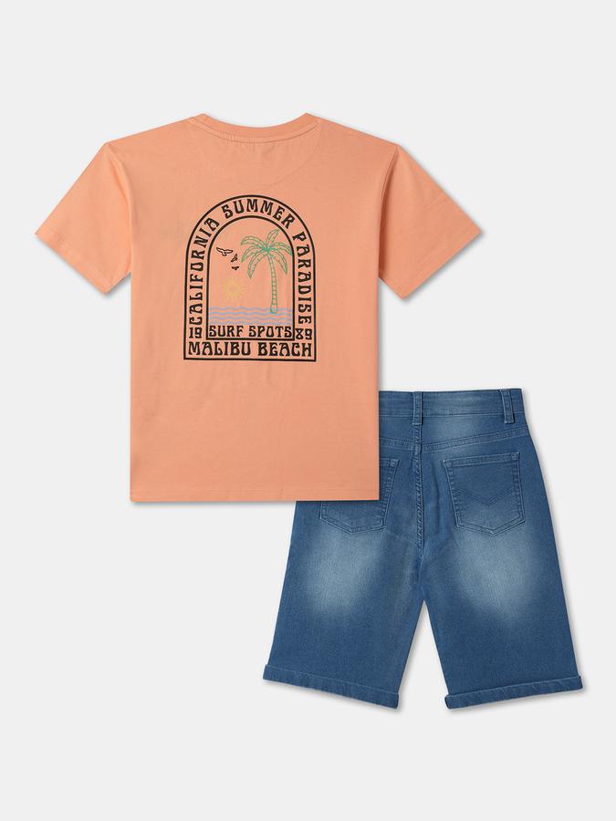 Boys Graphic Print T-shirt with Shorts Fashion Set