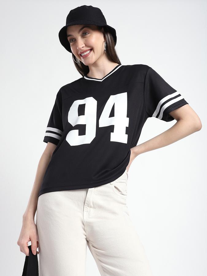 Women Polyester Regular Fit V-Neck Graphic T-shirt