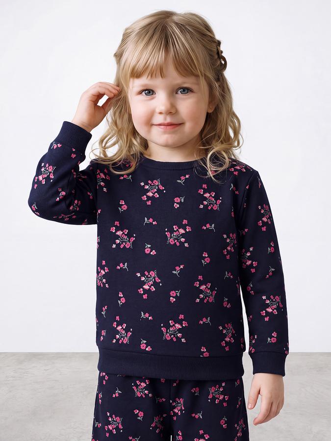 R&B Girls Blue Floral Print Round Neck Full Sleeves Sweatshirt