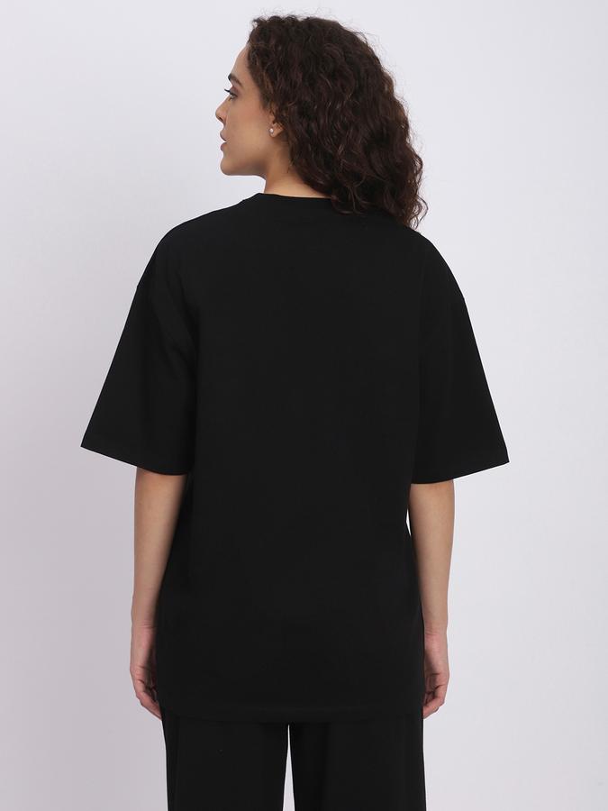 Women Cotton Relaxed Fit Crew Neck Typographic Top