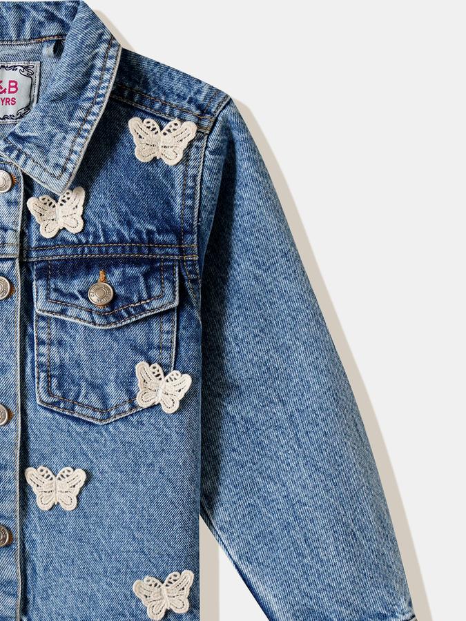 Girls Denim Button Front Appliqu&eacute; Jacket