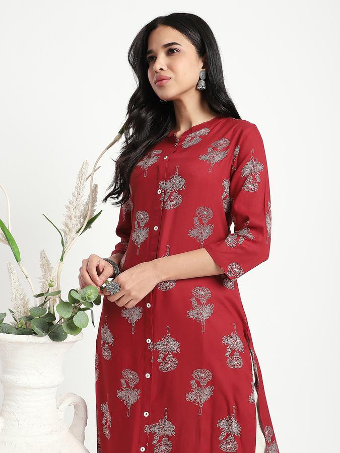 Women Viscose Regular Fit Mandarin Collar Printed Kurta