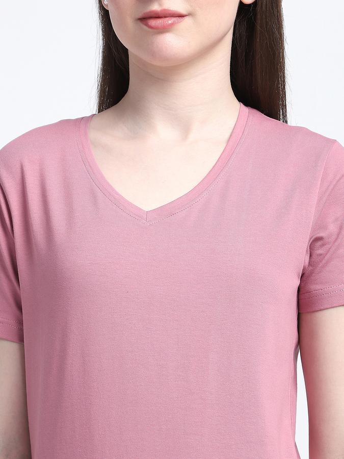 Women Cotton Blend Regular Fit V-Neck Solid T-shirt