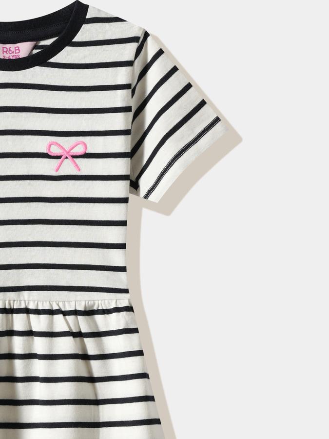 Girls Cotton Regular Fit Round Neck Ruffled Dress