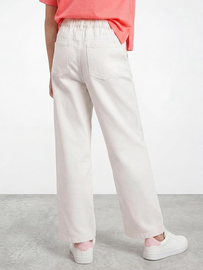 R&B Girls White Regular Fit Solid Mid-Rise Cotton Jeans