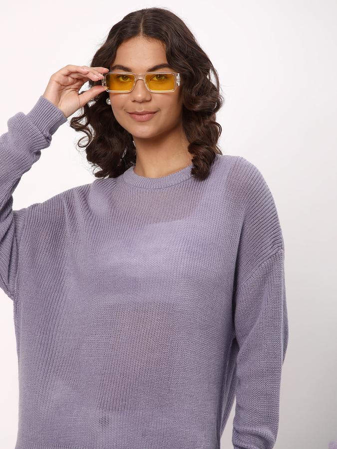 Women Acrylic Relaxed Fit Round Neck Solid Sweater