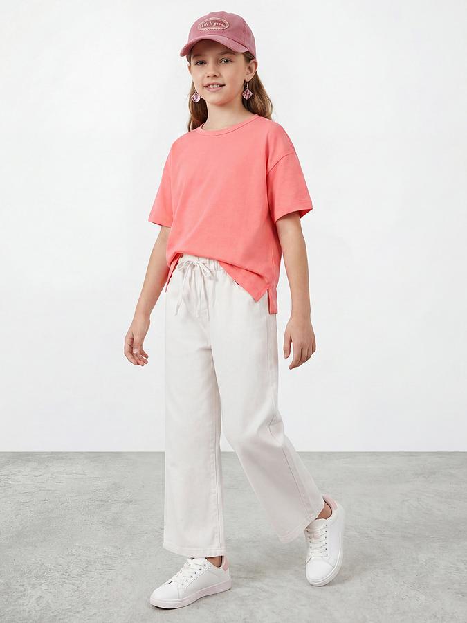 R&B Girls White Regular Fit Solid Mid-Rise Cotton Jeans