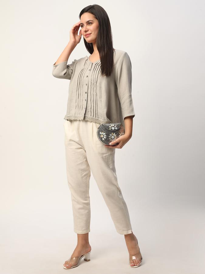 Women Cotton Relaxed Fit V-Neck Pintuck Ethnic Top