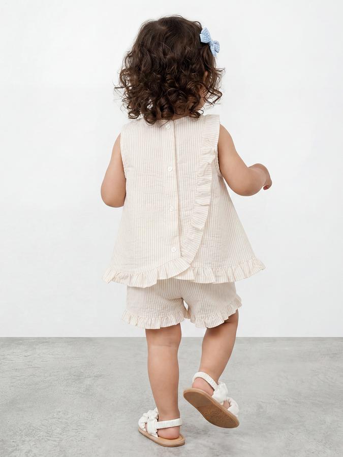 R&B Girls Light Yellow Self Design Pure Cotton Sleeveless Co-ord Set