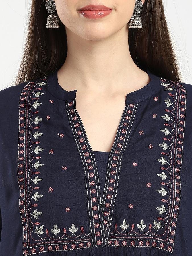 R&B Women's Navy Embroidered Kurta