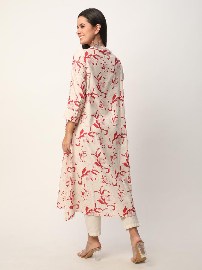 Women Polyester Regular Fit V Neck Printed Kurta