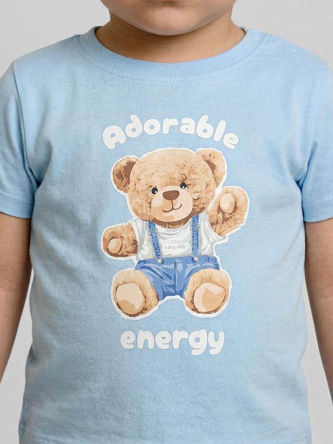 R&B Blue Graphic Print Boys Round Neck Regular Fit Short Sleeves T-Shirt 