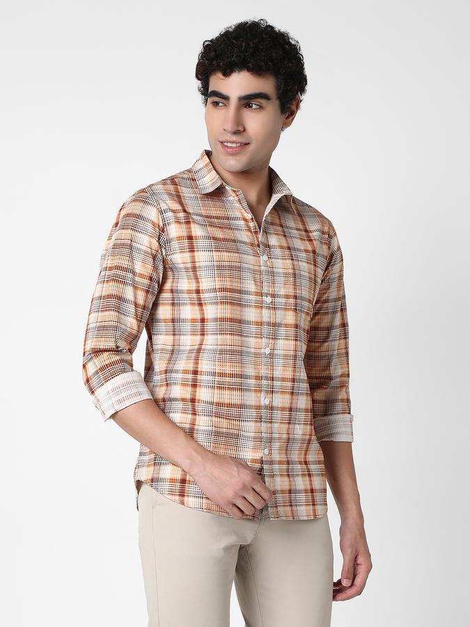 R&B Men's Brown Checked Shirt